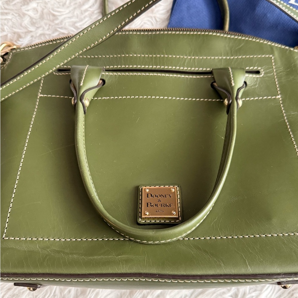 Dooney & Bourke Olive Green Leather Satchel Bag w/ Long Strap & Matching Wallet - Picture 2 of 11